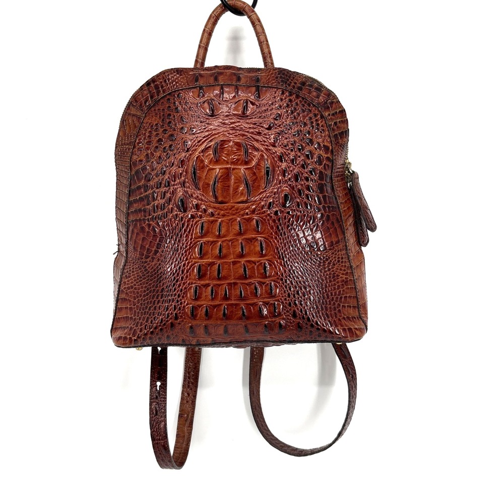 Brahmin Backpack Pecan Brown Melbourne croc-embossed Leather Medallion Pattern